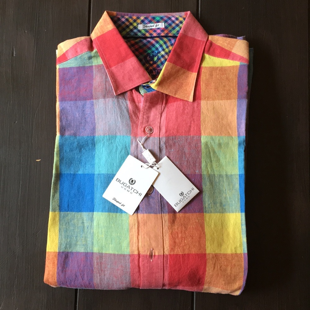 Men’s Med BUGATCHI Shaped Fit Linen Blend Shirt